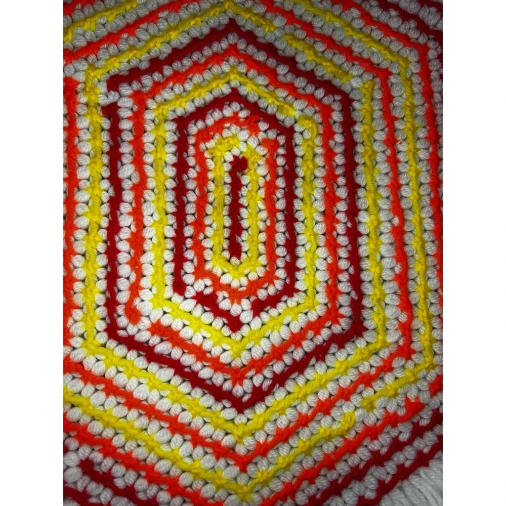 Vintage‎ Set 2 Crochet Placemat Doilies Red/Orange/Yellow/White Handmade